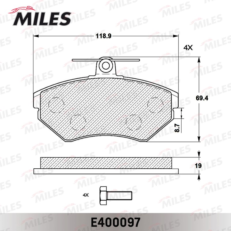 Колодки тормозные, дисковые AUDI A4 Miles E400097