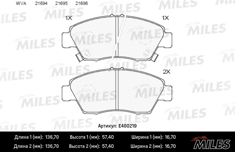 Колодки тормозные, дисковые HONDA FIT Miles E400219