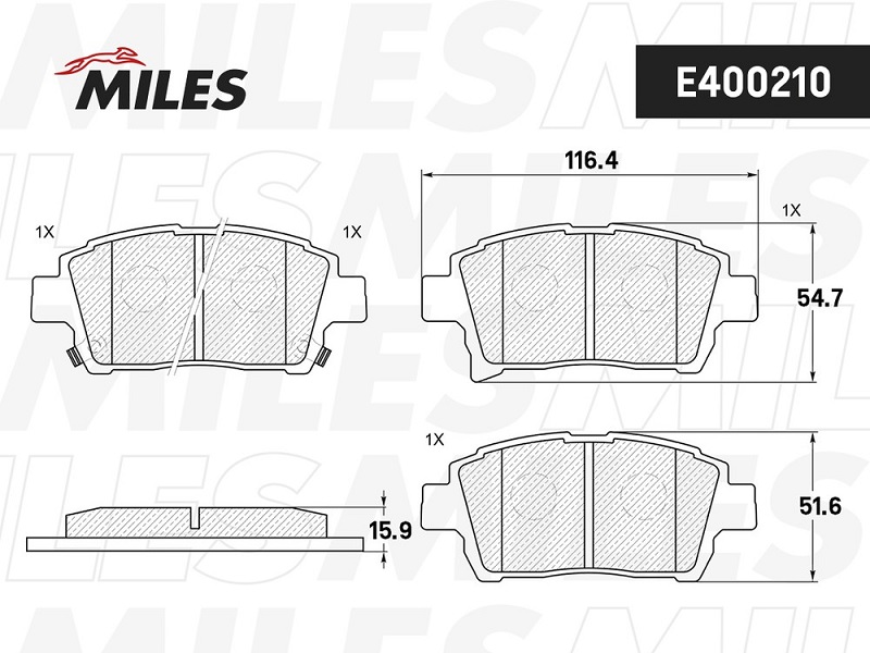 Колодки тормозные, дисковые TOYOTA COROLLA Miles E400210