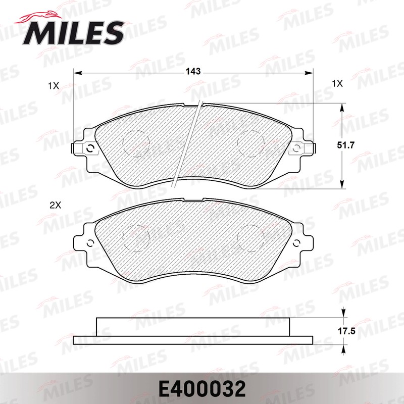 Колодки тормозные, дисковые CHEVROLET LANOS Miles E400032