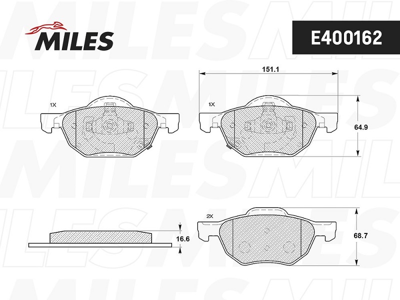 Колодки тормозные, дисковые HONDA ACCORD Miles E400162