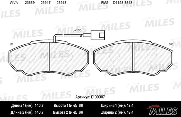 Колодки тормозные, дисковые CITROEN JUMPER Miles E100307