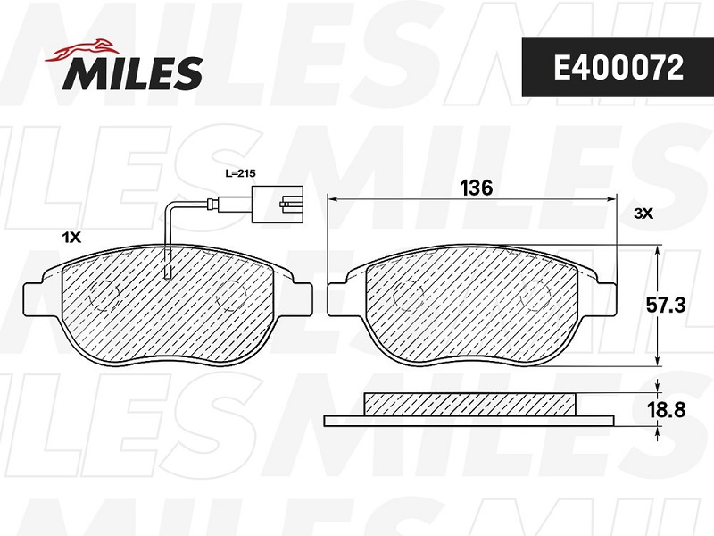 Колодки тормозные, дисковые OPEL CORSA Miles E400072