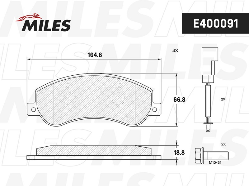 Колодки тормозные, дисковые FORD TRANSIT Miles E400091