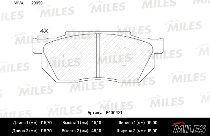 Колодки тормозные, дисковые HONDA CIVIC Miles E400421