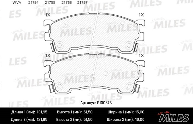 Колодки тормозные, дисковые MAZDA 323 Miles E100373