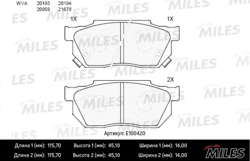 Колодки тормозные, дисковые HONDA CIVIC Miles E100420