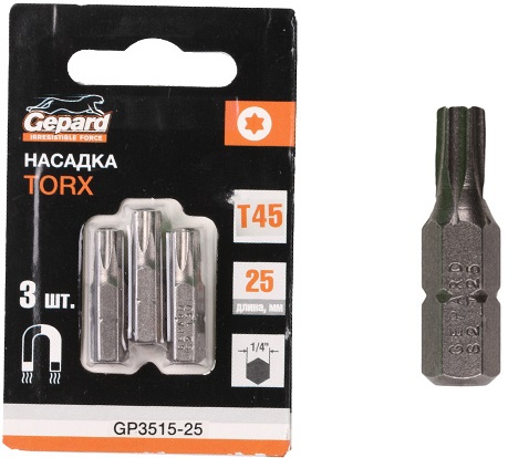 Насадка бита TORX T27 GEPARD GP3512-25, 25 мм, 3 штуки