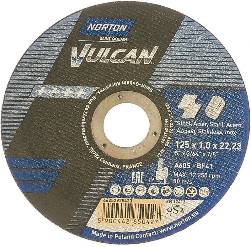 Круг отрезной для металла Vulcan NORTON 66252925442, 115х2.5х22 мм