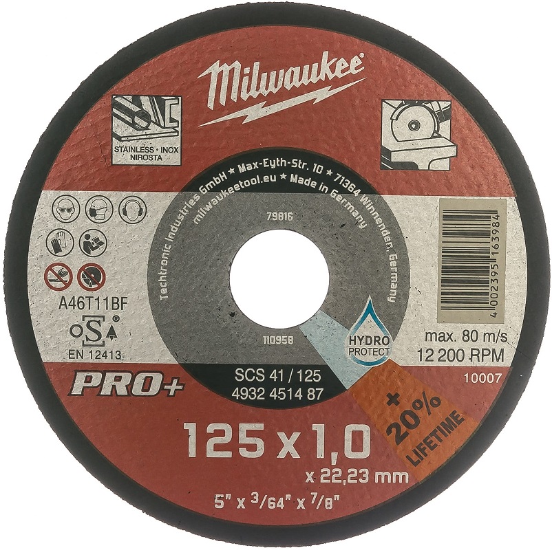 Диск отрезной по металлу MILWAUKEE 4932451488, 125х1х22.2 мм 