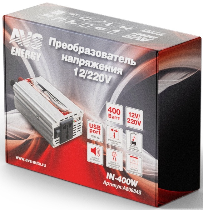 Инвертор автомобильный 12/220V AVS IN-400W