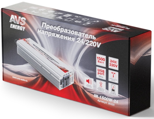 Инвертор автомобильный 24/220V AVS IN-1500W-24