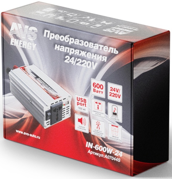 Автомобильный инвертор 24/220V AVS IN-600W-24