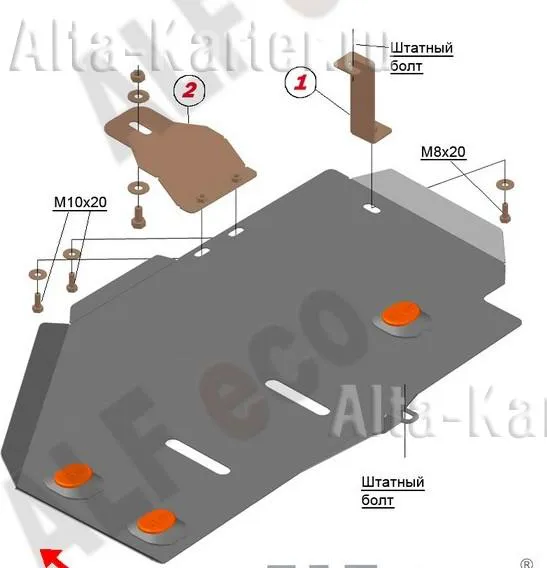 Защита алюминиевая Alfeco для топливного бака Renault Duster I до рестайлинга 2WD 2012-2015