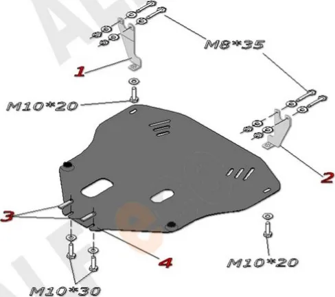 Защита алюминиевая Alfeco для картера и КПП Ford Fiesta IV 2008-2013