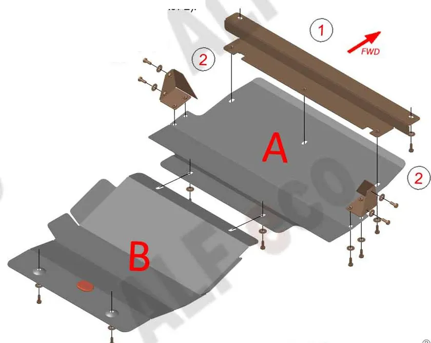 Защита алюминиевая Alfeco для радиатора и редуктора переднего моста Hyundai Terracan 2001-2003