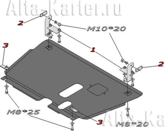 Защита алюминиевая Alfeco для картера и КПП Toyota Yaris P2 2005-2011