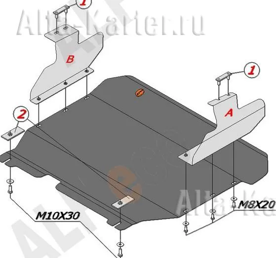 Защита алюминиевая Alfeco для картера и КПП Ford Transit задний привод 2006-2012