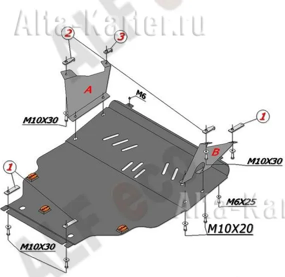 Защита алюминиевая Alfeco для картера и КПП Ford Transit передний привод 2006-2012