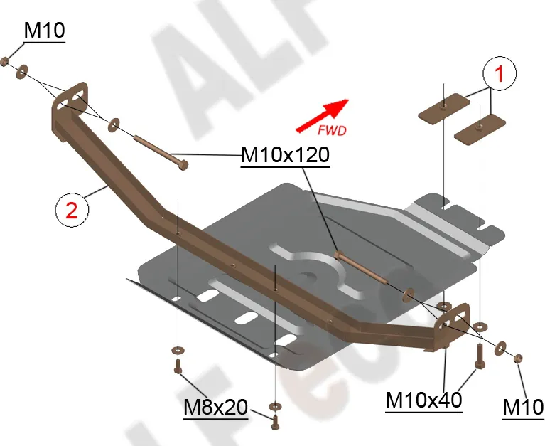 Защита алюминиевая Alfeco для раздатки Toyota Hilux VIII 2015-2020