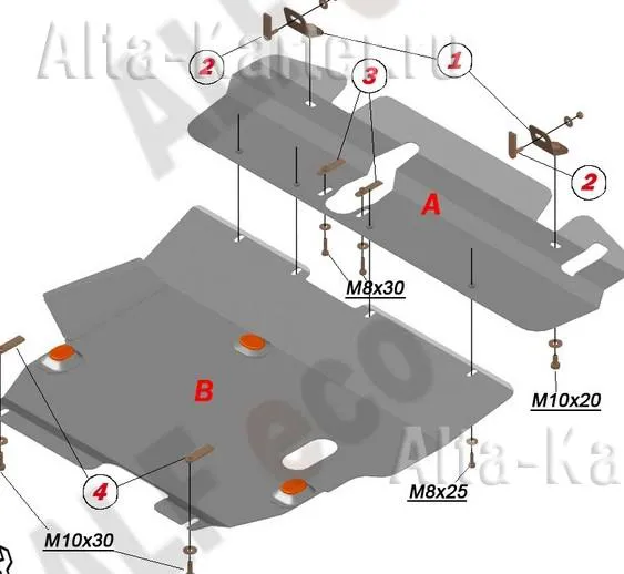 Защита алюминиевая Alfeco для картера и КПП Mitsubishi Airtrek 2001-2008