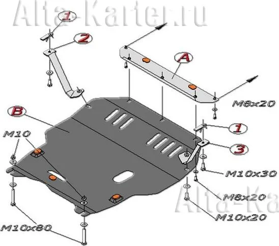 Защита алюминиевая Alfeco для картера и КПП Skoda Octavia Tour 2009-2013