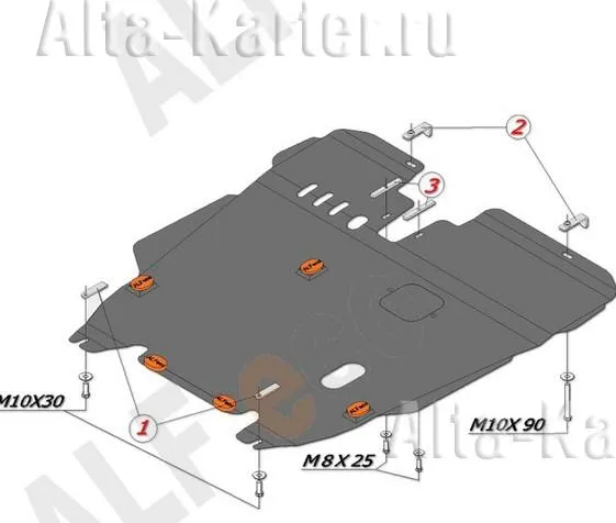 Защита алюминиевая Alfeco для картера и КПП ТагАЗ Vortex Estina I 2008-2011