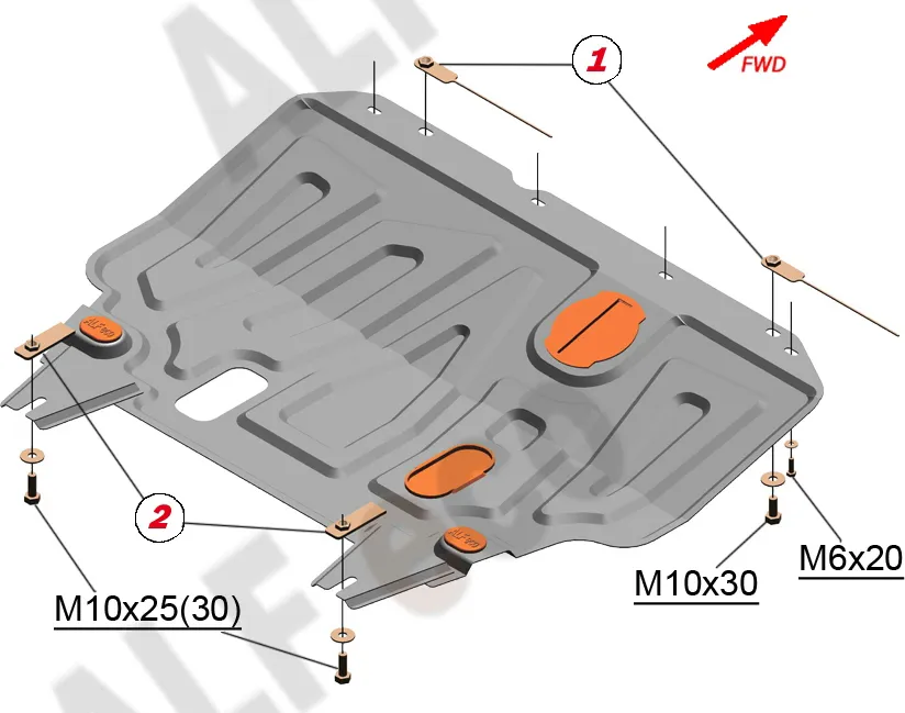 Защита алюминиевая Alfeco для картера и КПП Nissan Wingroad Y12 2005-2020