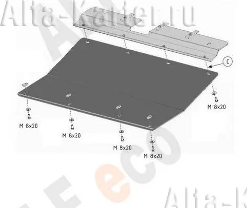 Защита алюминиевая Alfeco для картера и КПП Chrysler Voyager IV RG 2001-2007