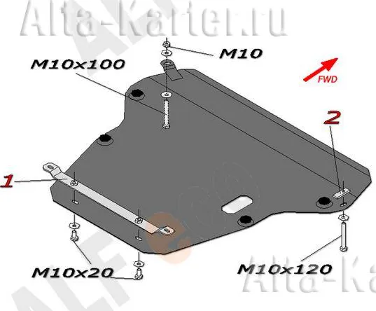 Защита алюминиевая Alfeco для картера и КПП Hyundai Sonata V 2002-2010