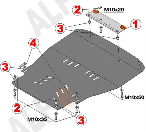 Защита алюминиевая Alfeco для картера и КПП Audi A4 B7 2005-2008