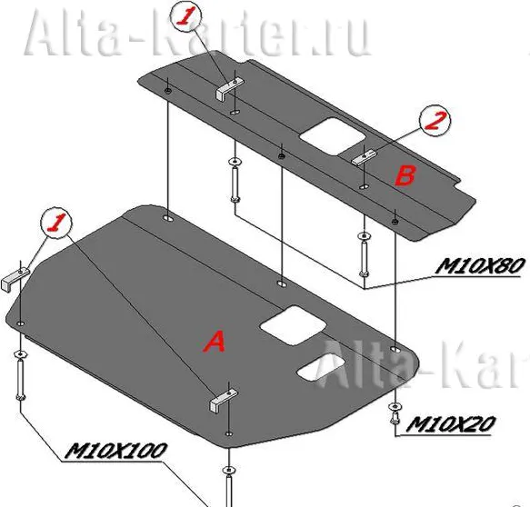 Защита алюминиевая Alfeco для картера и КПП Kia Cerato I 2004-2009