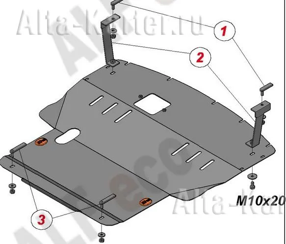 Защита алюминиевая Alfeco для картера и КПП Mitsubishi Colt 2004-2009