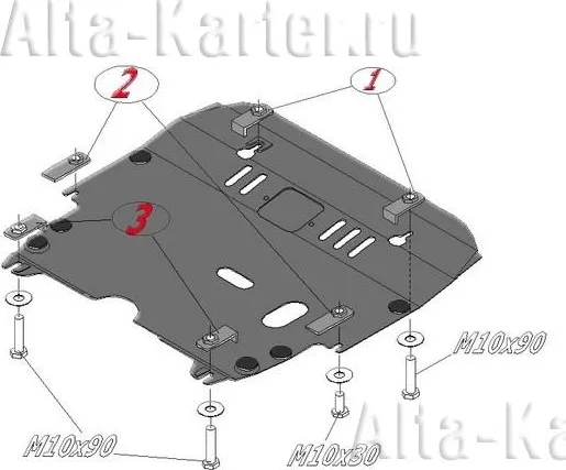 Защита алюминиевая Alfeco для картера и КПП ТагАЗ Vega С100 2009-2010