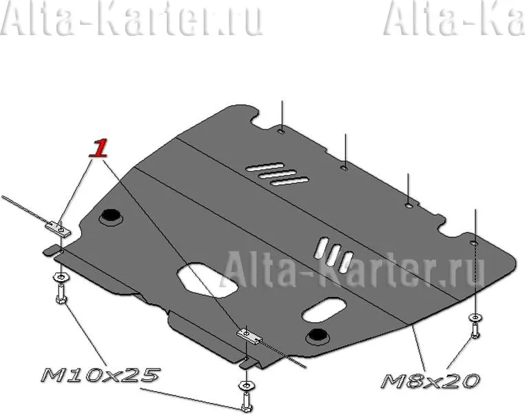 Защита алюминиевая Alfeco для картера и КПП Peugeot 206 седан 2006-2012