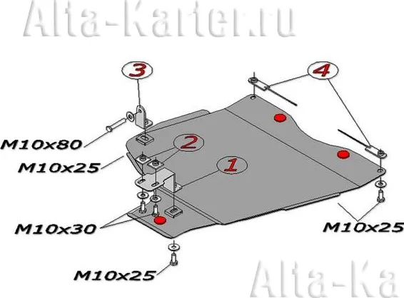 Защита алюминиевая Alfeco для раздатки ТагАЗ Road Partner 2008-2020