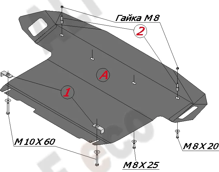 Защита алюминиевая Alfeco для картера и КПП (большая) Hyundai Tucson I 2004-2010