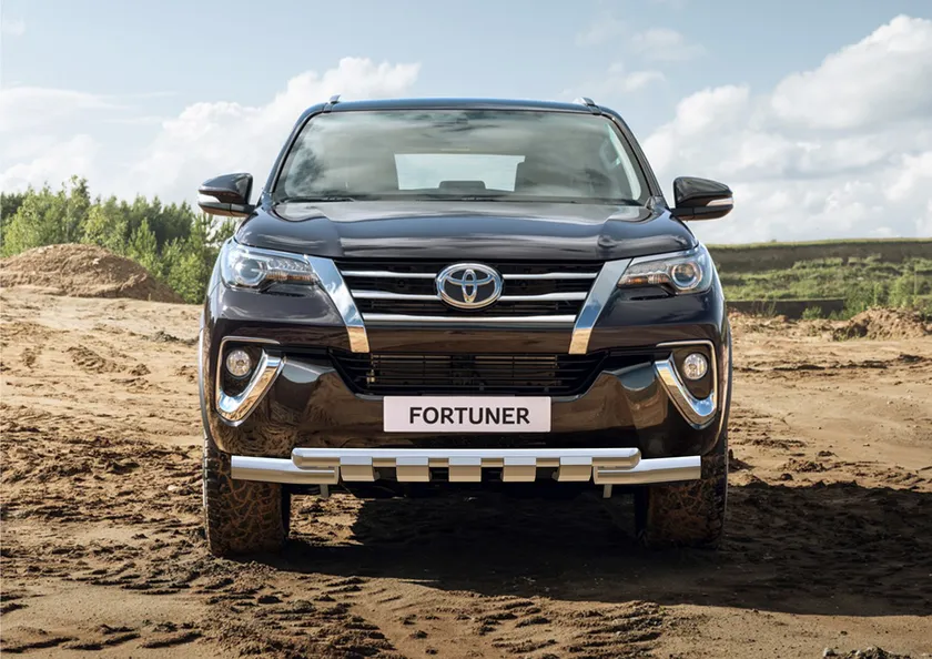 Защита Rival переднего бампера d76+d57 с профильной защитой картера для Toyota Fortuner II 2017-2020