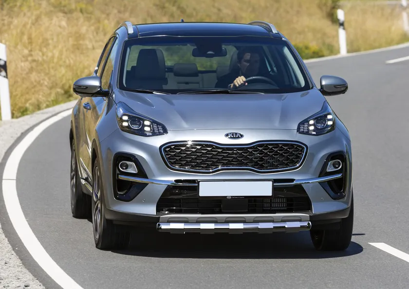 Защита Rival переднего бампера d57 усиленная для Kia Sportage IV рестайлинг (кроме GT-Line) 2018-2020