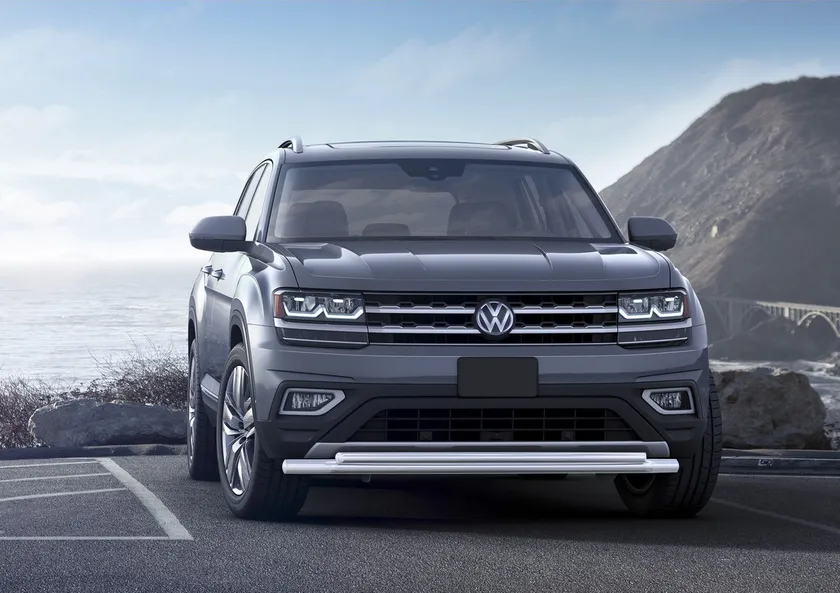 Защита Rival переднего бампера d57+d42 для Volkswagen Teramont I 2018-2020