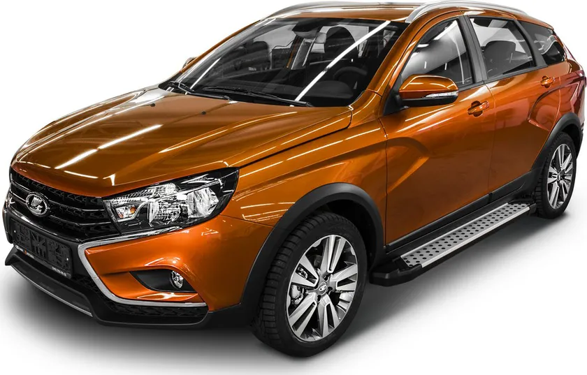 Пороги алюминиевые Rival Bmw-Style круги для Lada Vesta SW Cross 2017-2020