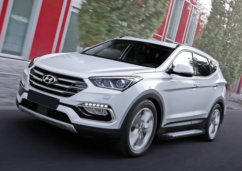 Пороги алюминиевые Rival Bmw-Style круги для Hyundai Santa Fe Premium 2015-2016