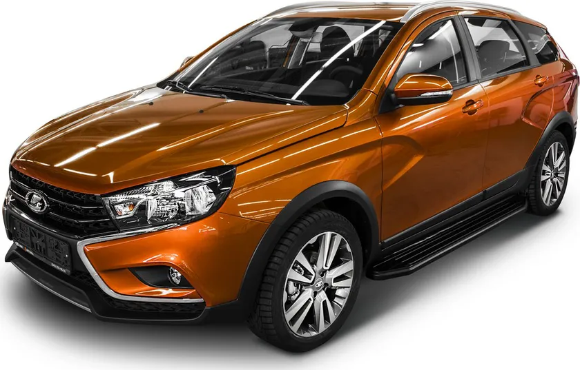 Пороги алюминиевые Rival Premium-Black для Lada Vesta SW Cross 2017-2020