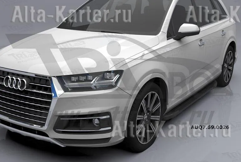 Пороги алюминиевые Corund Black для Audi Q7 I 2006-2014