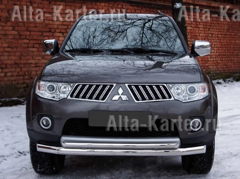 Защита City Guard переднего бампера (двойная d76+d43) для Mitsubishi Pajero Sport II 2008-2016