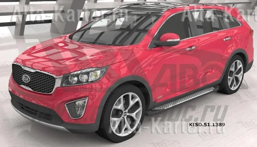 Пороги алюминиевые Sapphire Silver для Kia Sorento III Prime 2015-2020