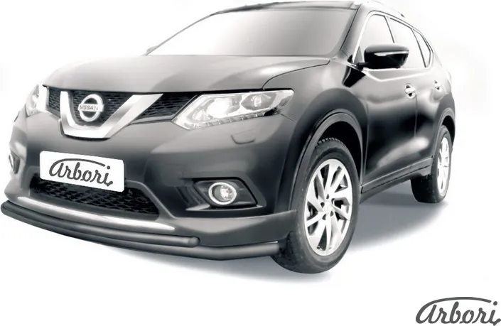 Защита Arbori переднего бампера d57+d42 двойная черная для Nissan X-Trail T32 2015-2020