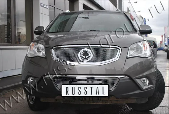 Накладка на решётку бампера и радиатора RusStal (комплект, сетка) для SsangYong New Actyon II 2010-2013