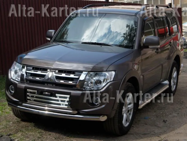 Решетка City Guard в передний бампер с трубками d25 для Mitsubishi Pajero IV V80 2011-2014