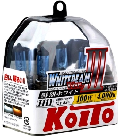 Лампа галогенная Koito P0750W Whitebeam H11 12V 55W (100W) 4000K, комплект 2 шт.